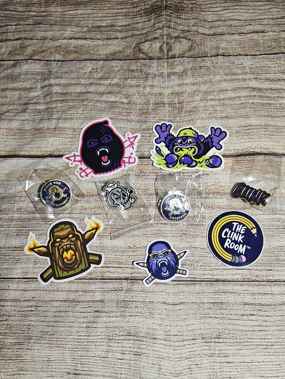 Clink room Hat pins and stickers bundle